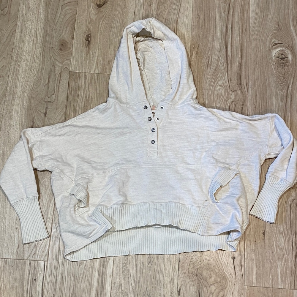 Free People Cream Hooded Sweatshirt